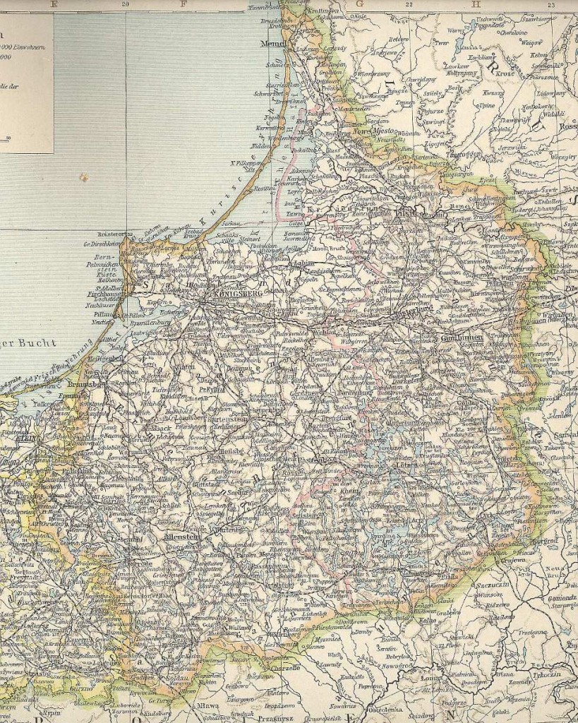 Map of East Prussia in 1890 - Kretinga is just over the Border in Russia